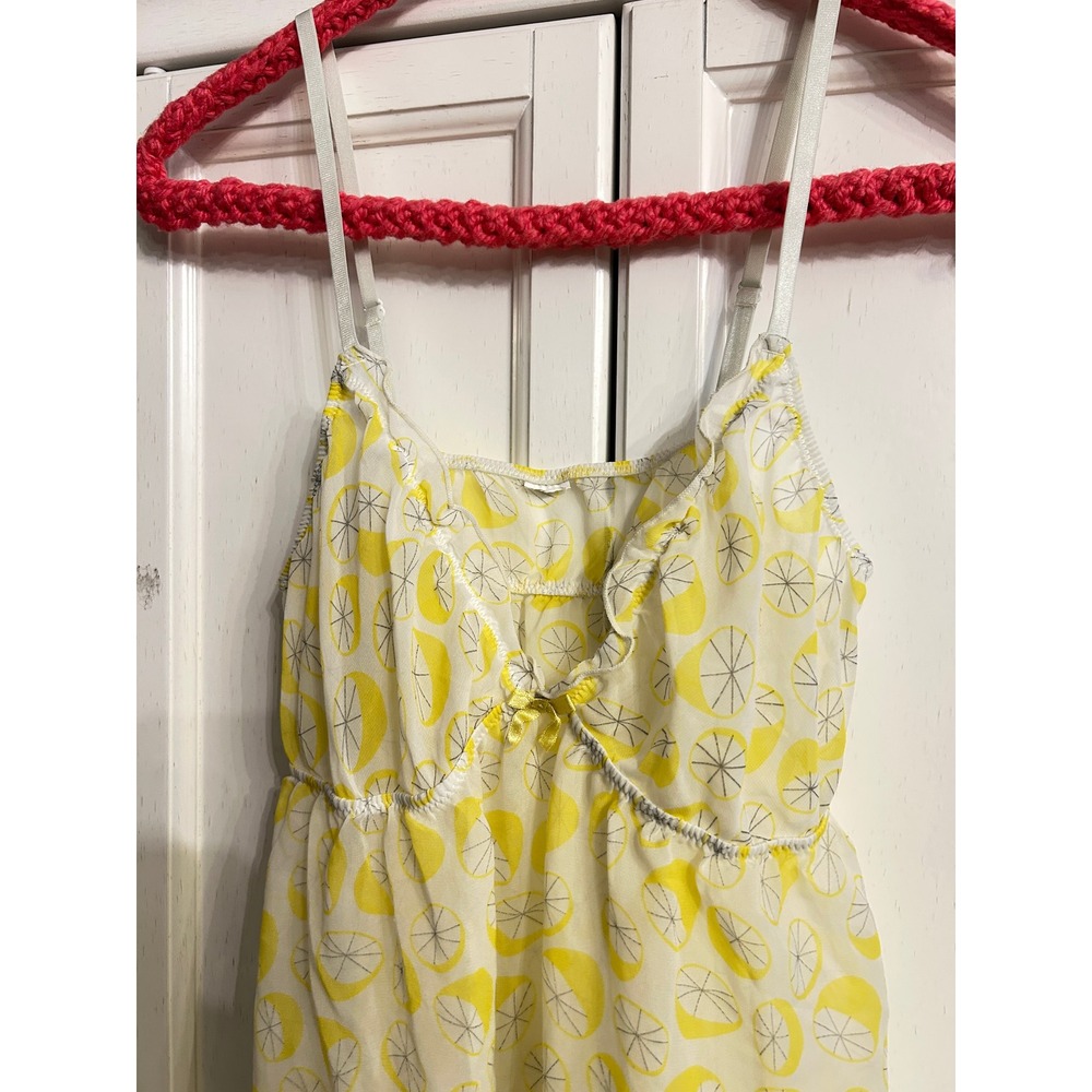 Lemon Print Sheer Babydoll Camisole Top Yellow White Ruffle Bow MEDIUM - Picture 4 of 8
